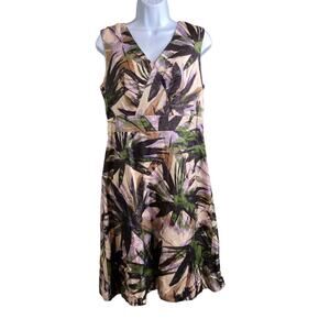 Banana Republic Palm Frond Print Linen Dress Size 6 White Lotus Vibes Preppy